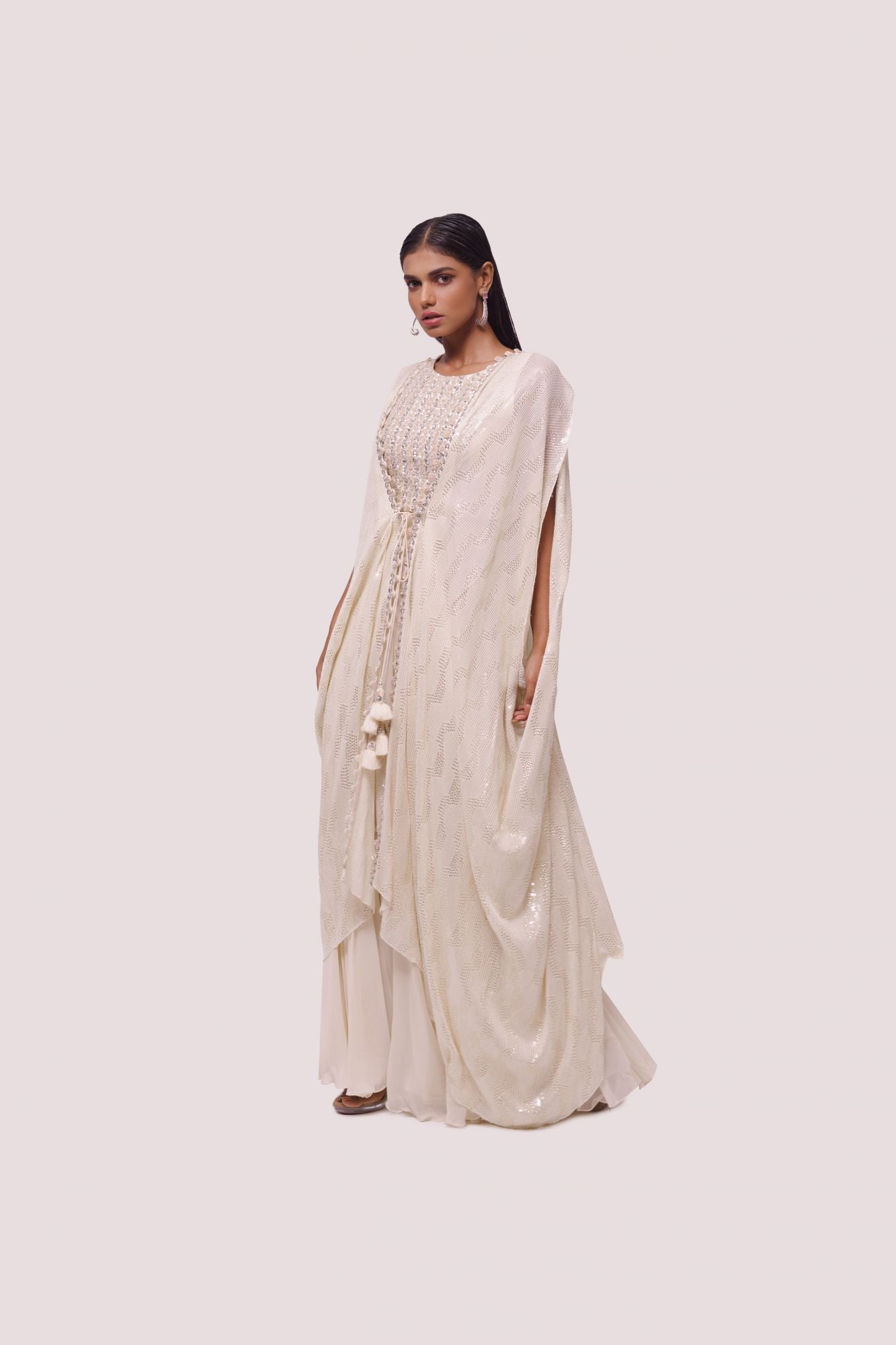Buy beautiful cream chikan and georgette embellished Indowestern set online in USA. Shop the best and latest designs in embroidered sarees, designer sarees, Anarkali suit, lehengas, sharara suits for weddings and special occasions from Pure Elegance Indian fashion store in USA.-set