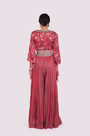 Buy stylish red printed satin palazzo set online in USA. Shop the best and latest designs in embroidered sarees, designer sarees, Anarkali suit, lehengas, sharara suits for weddings and special occasions from Pure Elegance Indian fashion store in USA.-back