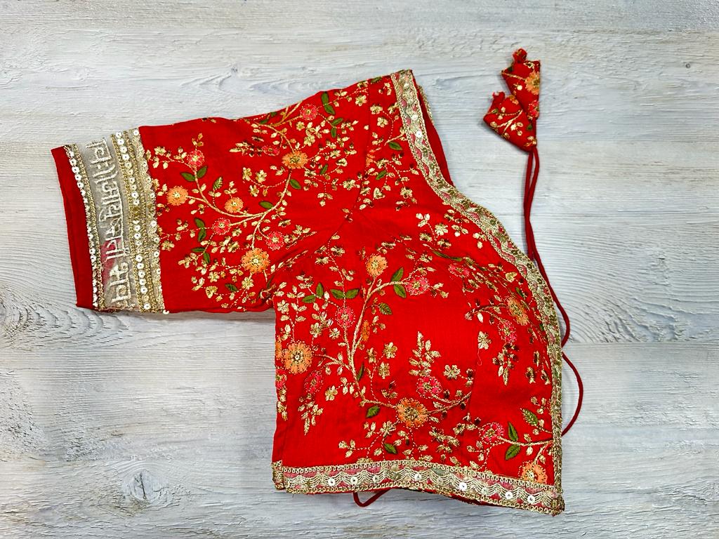 50W575-RO Red Floral Embroidered Blouse