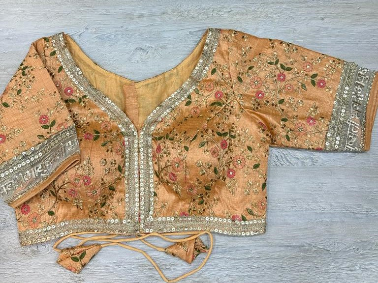 50W576-RO Beige Floral Embroidered Blouse