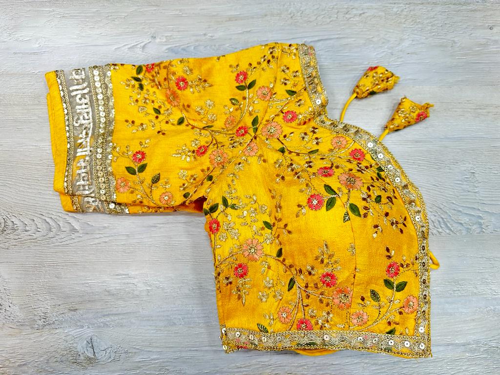 50W581-RO Yellow Floral Embroidered Blouse