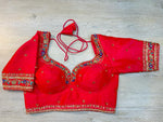 50W595-RO Red Embroidered Indian Saree Blouse