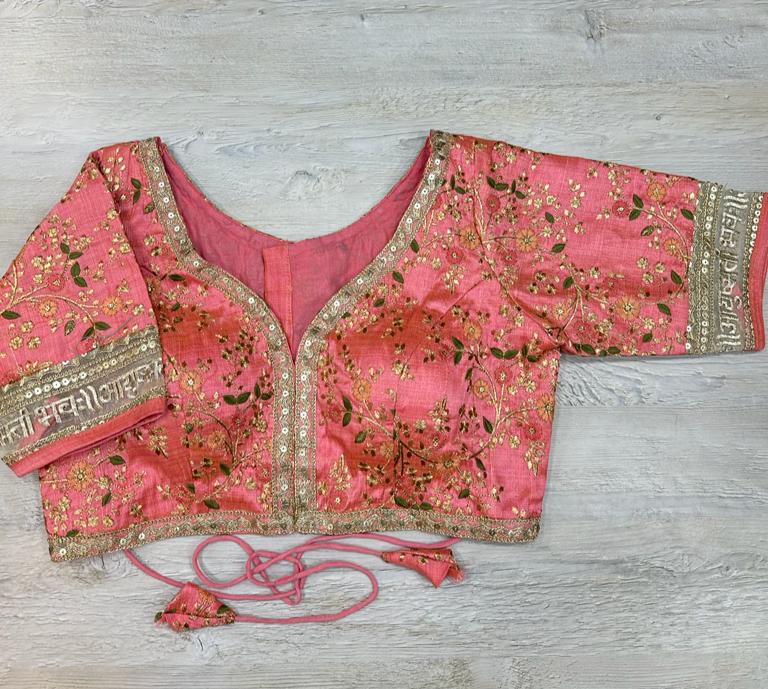 50W602-RO Coral Orange Floral Embroidered Blouse