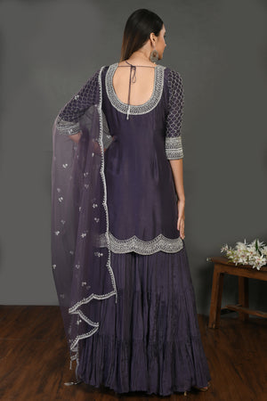 Georgette Sharara Suit with All-Over Floral Thread-Sequins Embroidery and  Dupatta | Exotic India Art