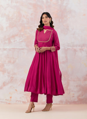 Long Anarkali Dress in Pink & Purple Combination (S 38) #26216 | Buy Online  @ DesiClik.com, USA