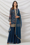 Buy teal blue sharara set featuring Kurta with foil work, shells, and coin detailing, also plain sharara  It is best for occasions & parties. Dazzle on weddings and special occasions with exquisite Indian designer dresses, sharara suits, Anarkali suits, and wedding lehengas from Pure Elegance Indian fashion store in the USA.