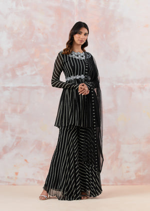 Black Color Georgette Base Sharara Suit With Sequins Work