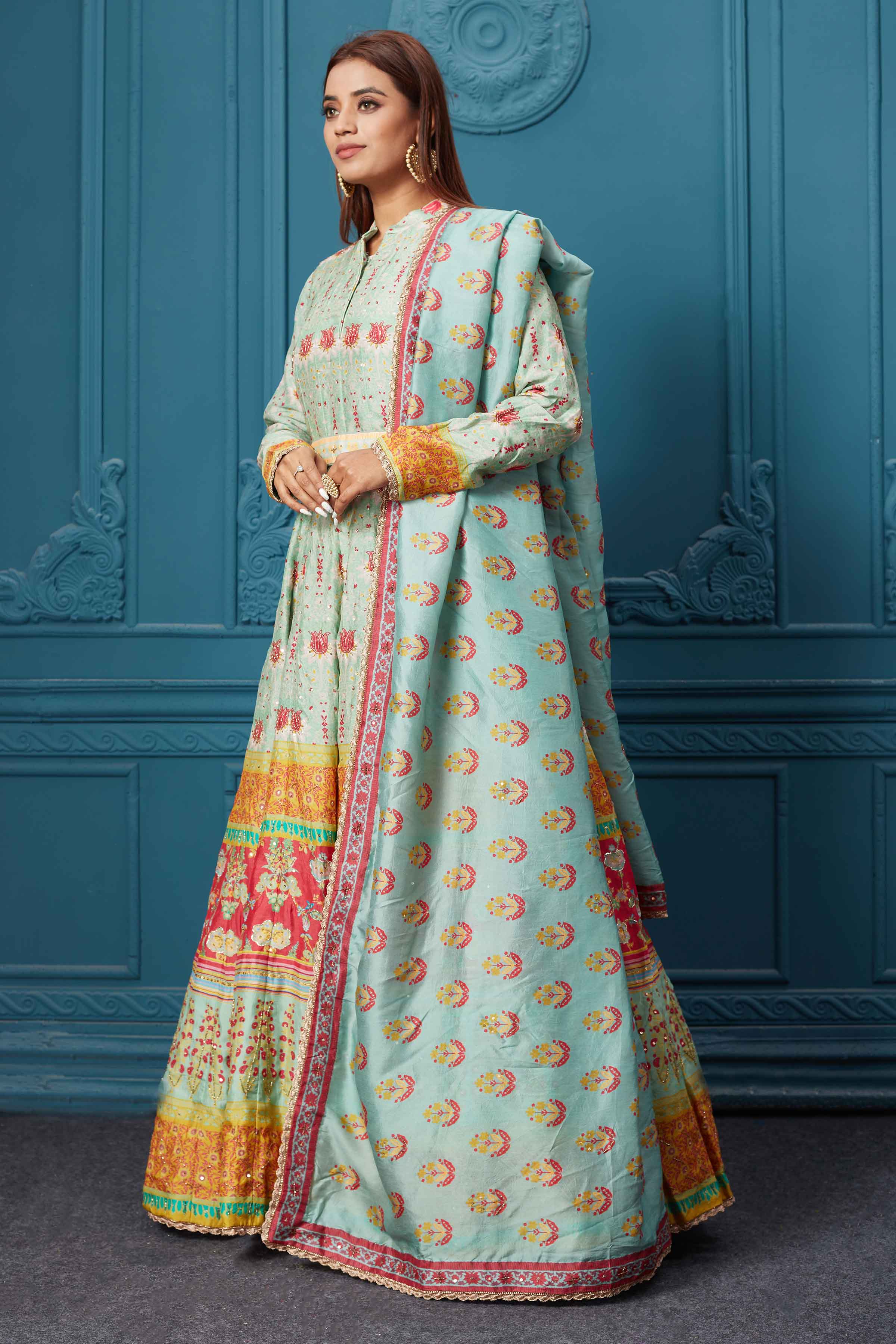 510012 Light Blue Printed Anarkali Suit with Dupatta