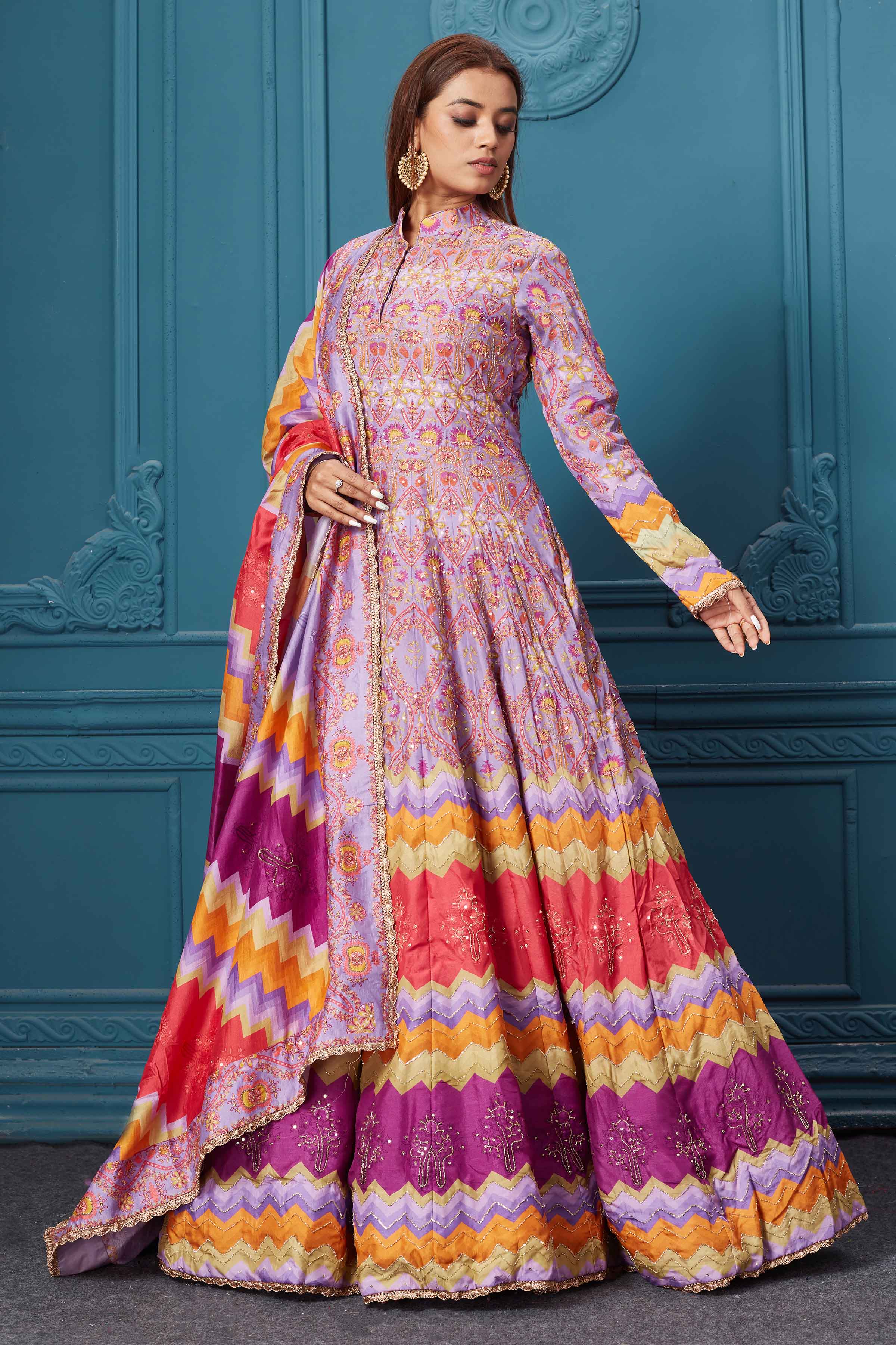 510013 Pink Multicolored Print Anarkali Suit with Dupatta