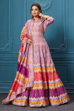 510013 Pink Multicolored Print Anarkali Suit with Dupatta
