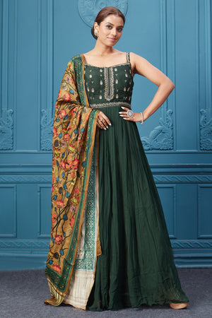 Dark Green Lucknowi Zari Embroidered Designer Anarkali Suit - Zakarto