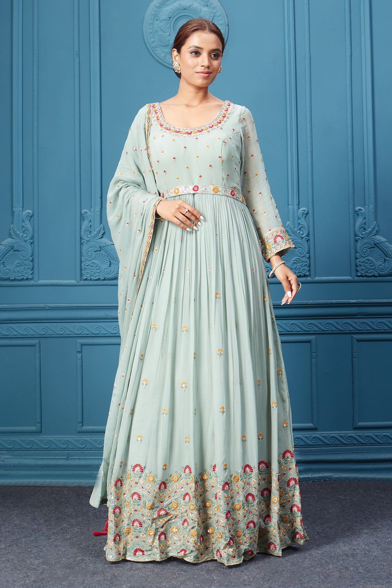 Shop Pastel Green Anarkali Suit Set With Dupatta Online in USA Pure Elegance Shop Pastel Green Anarkali Suit Set With Dupatta Online in USA Pure Elegance