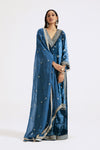 Buy blue velvet embroidered sharara suit online in USA with dupatta. Shop the best and latest designs in embroidered sarees, designer sarees, Anarkali suit, lehengas, sharara suits for weddings and special occasions from Pure Elegance Indian fashion store in USA.-full view