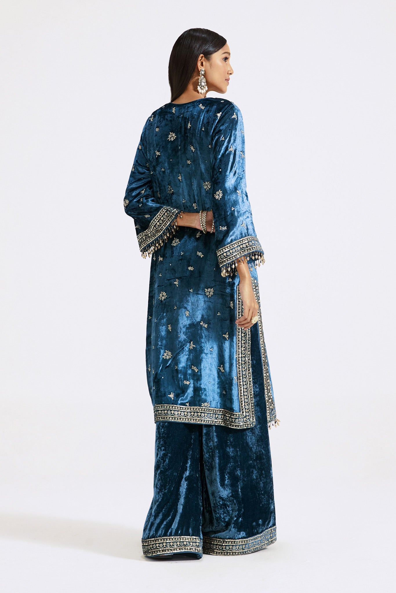 51Z003-RO Blue Velvet Embroidered Sharara Suit with Dupatta