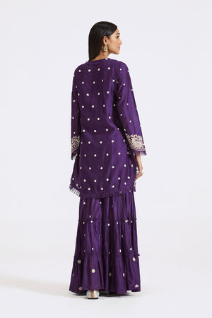 Shop purple embroidered organza sharara suit online in USA with dupatta. Shop the best and latest designs in embroidered sarees, designer sarees, Anarkali suit, lehengas, sharara suits for weddings and special occasions from Pure Elegance Indian fashion store in USA.-back