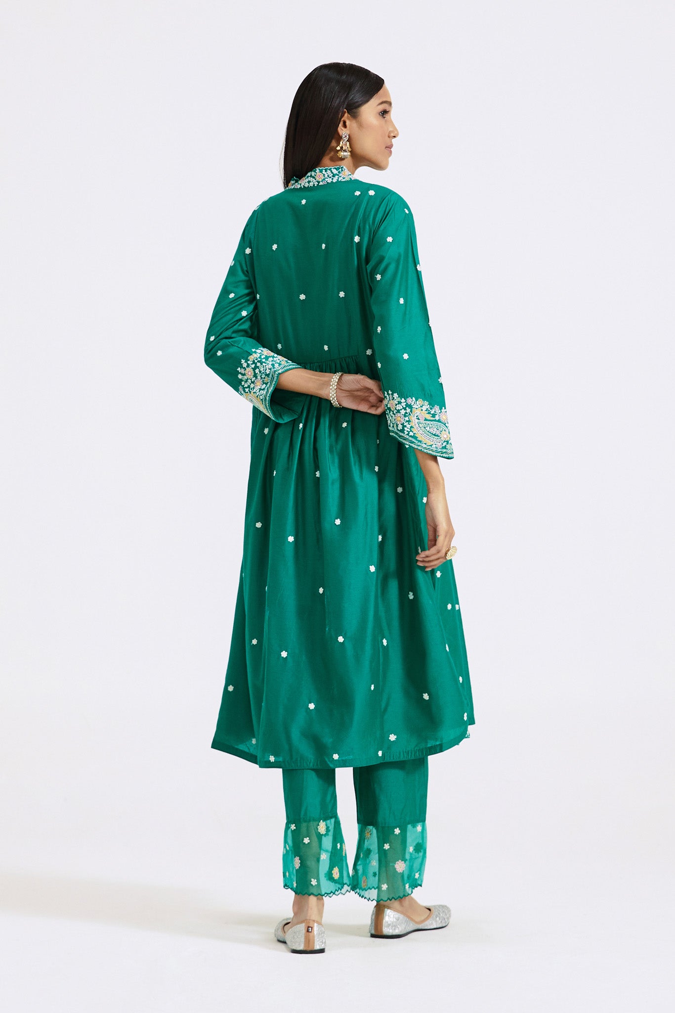 Shop green embroidered organza sharara suit online in USA with dupatta. Shop the best and latest designs in embroidered sarees, designer sarees, Anarkali suit, lehengas, sharara suits for weddings and special occasions from Pure Elegance Indian fashion store in USA.-back