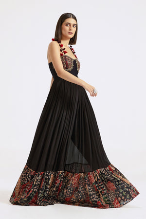 Shop black chinnon embroidered cocktail gown online in USA. Shop the best and latest designs in embroidered sarees, designer sarees, Anarkali suit, lehengas, sharara suits for weddings and special occasions from Pure Elegance Indian fashion store in USA.-side