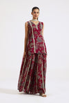 Buy wine floral georgette sharara suit online in USA with dupatta. Shop the best and latest designs in embroidered sarees, designer sarees, Anarkali suit, lehengas, sharara suits for weddings and special occasions from Pure Elegance Indian fashion store in USA.-full view