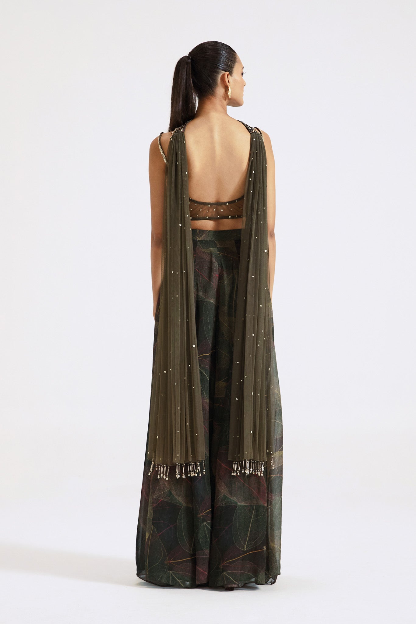 Shop green embroidered organza contemporary sharara set online in USA. Shop the best and latest designs in embroidered sarees, designer sarees, Anarkali suit, lehengas, sharara suits for weddings and special occasions from Pure Elegance Indian fashion store in USA.-back