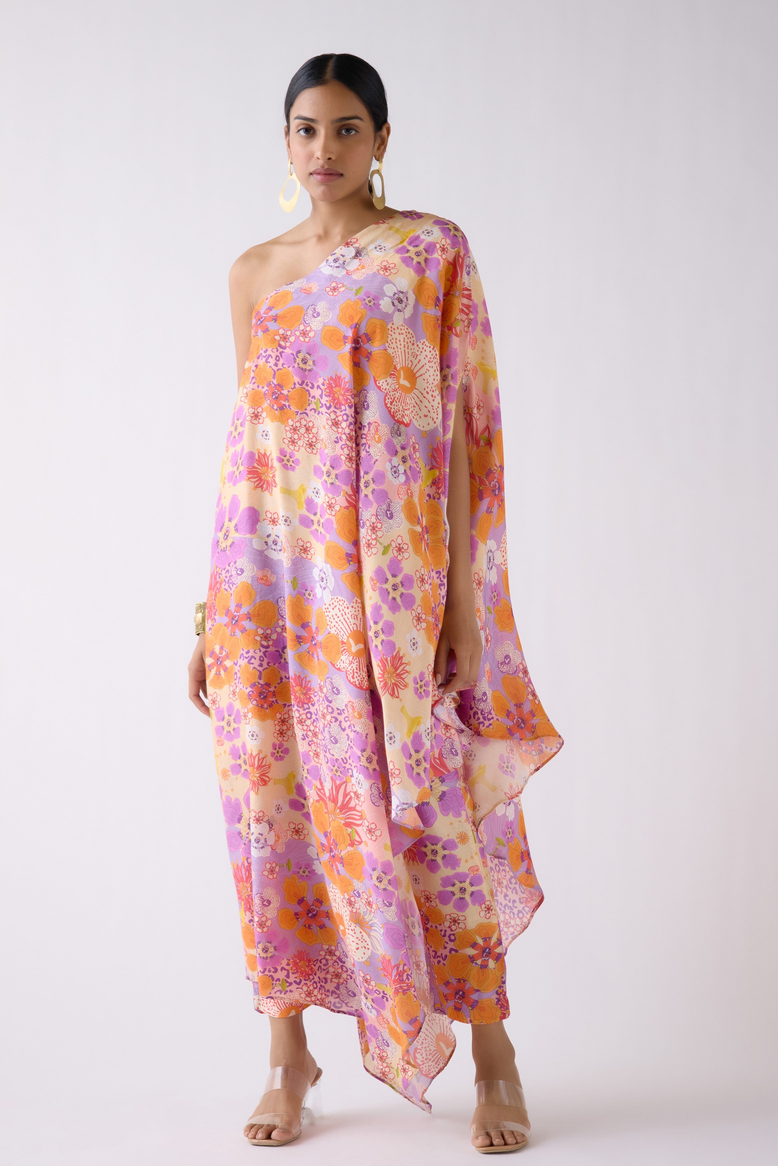 Buy stunning lilac floral print muslin co-ord set online in USA. Shop the best and latest designs in embroidered sarees, designer sarees, Anarkali suit, lehengas, sharara suits for weddings and special occasions from Pure Elegance Indian fashion store in USA.-full view