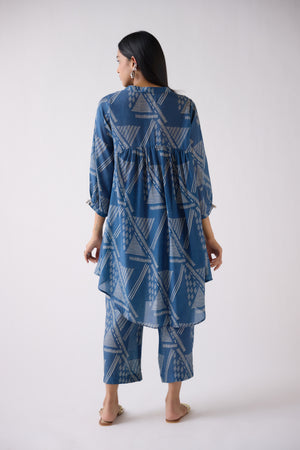 51Z071-RO Blue Floral Muslin Co-ord Set