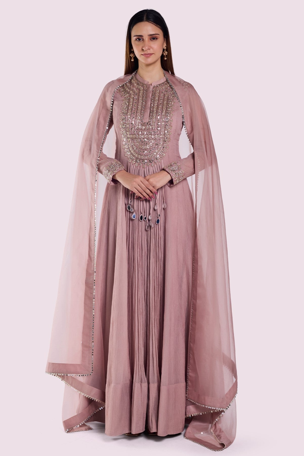 51Z220-RO Dusty Pink Embroidered Crush Fabric Anarkali With Dupatta 51Z220-RO Dusty Pink Embroidered Crush Fabric Anarkali With Dupatta