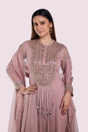 51Z220-RO Dusty Pink Embroidered Crush Fabric Anarkali With Dupatta 51Z220-RO Dusty Pink Embroidered Crush Fabric Anarkali With Dupatta