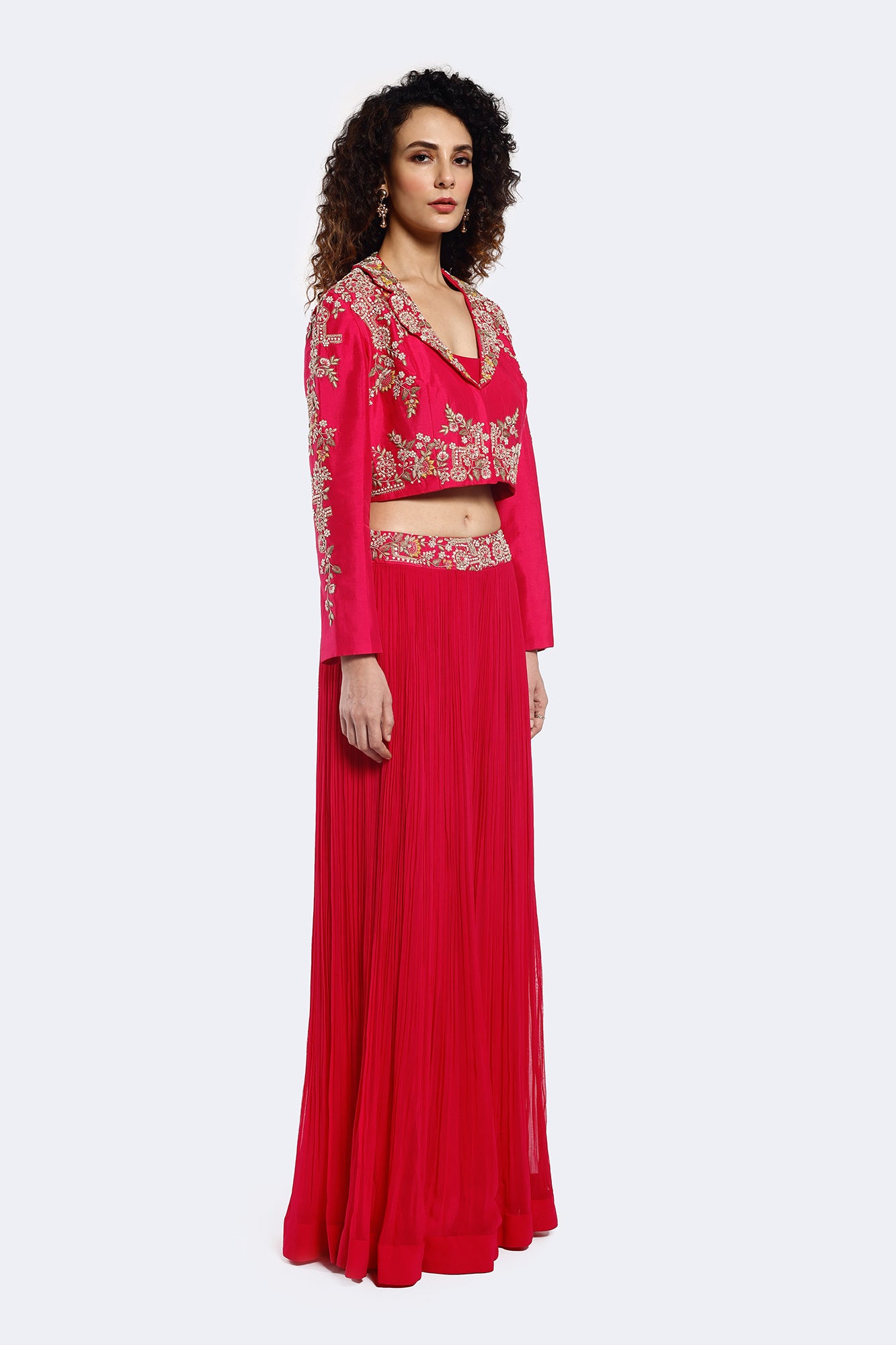 Shop pink embroidered co-ord set with online in USA with jacket. Shop the best and latest designs in embroidered sarees, designer sarees, Anarkali suit, lehengas, sharara suits for weddings and special occasions from Pure Elegance Indian fashion store in USA.-side