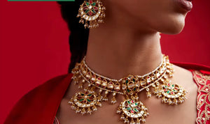 Shop gold plated kundan necklace set online in USA with earrings. Buy beautiful gold plated jewelry, gold plated earrings, silver earrings, silver bangles, bridal jewelry, wedding jewellery from Pure Elegance Indian fashion store in USA.-necklace