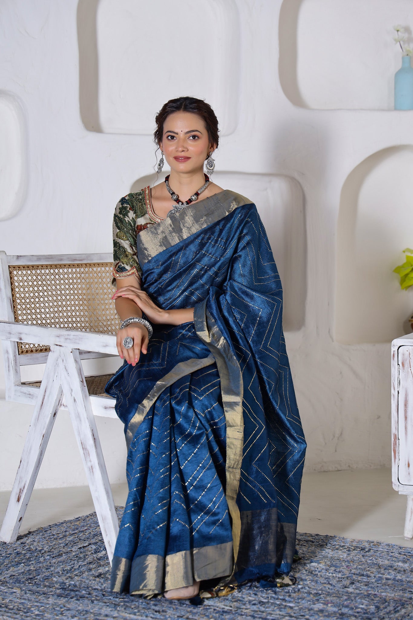 Shop blue tussar silk saree online in USA with embroidered saree blouse. Look royal on special occasions in exquisite designer sarees, pure silk sarees, handloom sarees, Bollywood sarees, embroidered sarees, Banarasi sarees, organza sarees from Pure Elegance Indian saree store in USA.-saree