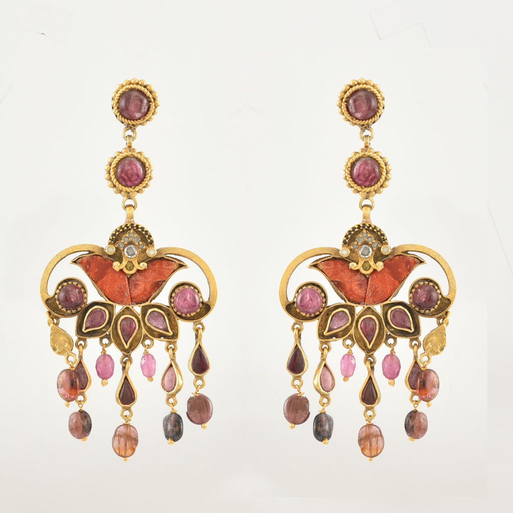 Buy Amrapali multicolor stone gold plated dangler earrings online in USA. Buy beautiful gold plated jewelry, gold plated earrings, silver earrings, silver bangles, bridal jewelry, wedding jewellery from Pure Elegance Indian fashion store in USA.-full view