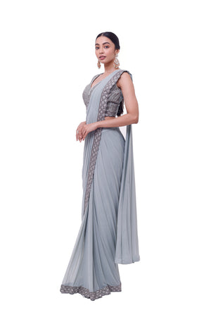 Shop powder blue embroidered drape saree online in USA with blouse. Look your best at parties and weddings in beautiful designer sarees, embroidered sarees, handwoven sarees, silk sarees, organza saris from Pure Elegance Indian saree store in USA.-saree