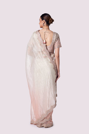 Shop beautiful ombre embroidered tissue saree online in USA with blouse. Look your best at parties and weddings in beautiful designer sarees, embroidered sarees, handwoven sarees, silk sarees, organza saris from Pure Elegance Indian saree store in USA.-back