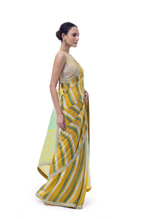 Shop yellow and green embroidered handloom saree online in USA with blouse. Look your best at parties and weddings in beautiful designer sarees, embroidered sarees, handwoven sarees, silk sarees, organza saris from Pure Elegance Indian saree store in USA.-side