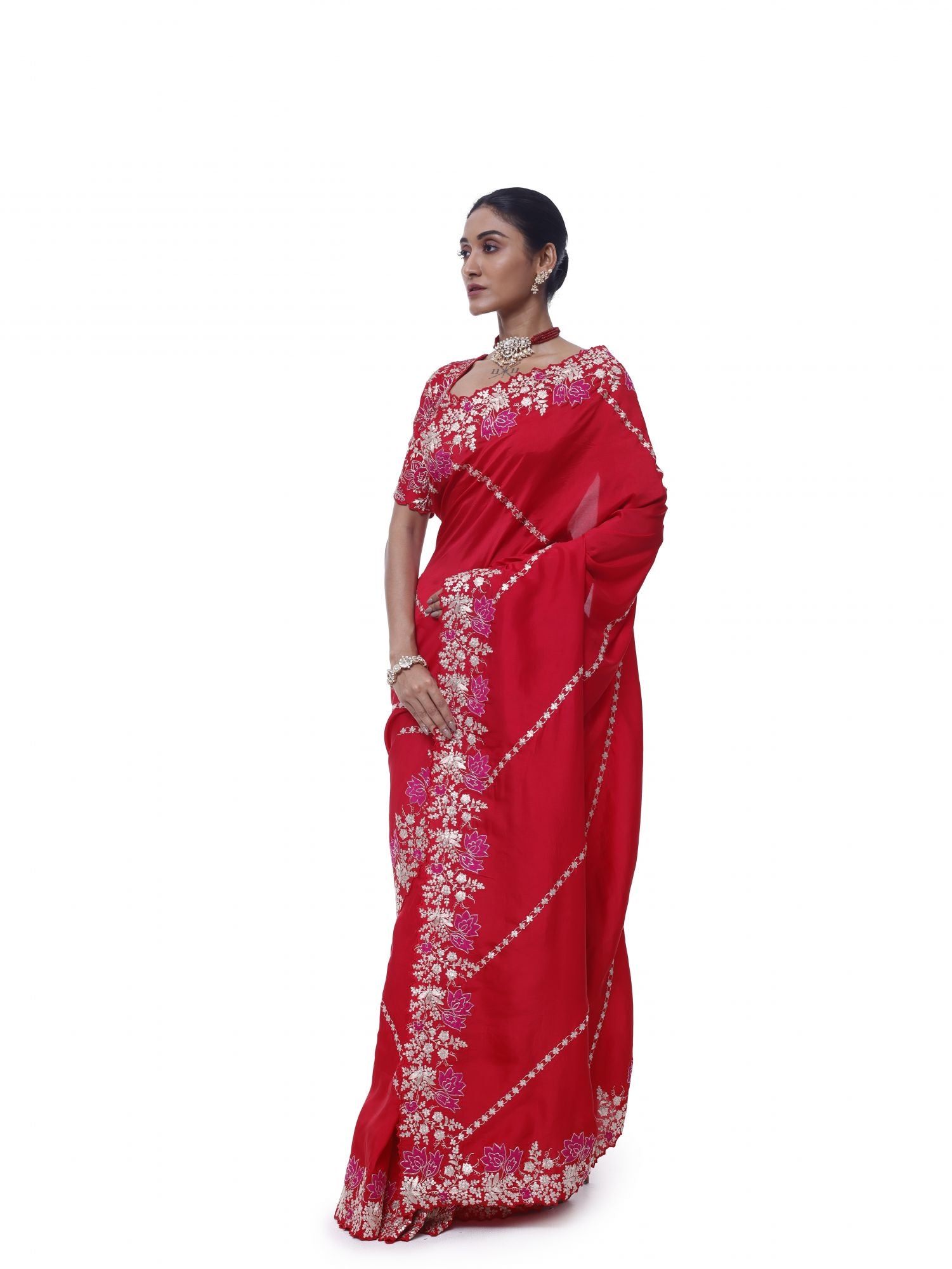Buy crimson red zari handloom silk saree online in USA with blouse. Look your best at parties and weddings in beautiful designer sarees, embroidered sarees, handwoven sarees, silk sarees, organza saris from Pure Elegance Indian saree store in USA.-pallu