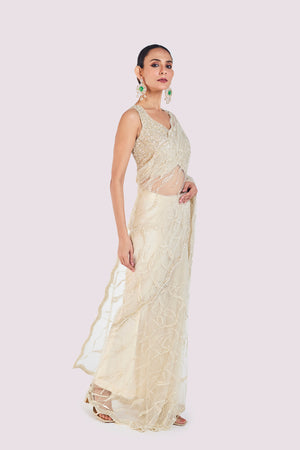Shop beautiful ivory embroidered net saree online in USA with saree blouse. Look your best at parties and weddings in beautiful designer sarees, embroidered sarees, handwoven sarees, silk sarees, organza saris from Pure Elegance Indian saree store in USA.-side