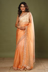 Buy beautiful light orange bandhej embroidered organza sari online in USA. Make a fashion statement at weddings with stunning designer sarees, embroidered sarees with blouse, wedding sarees, handloom sarees from Pure Elegance Indian fashion store in USA.-full view