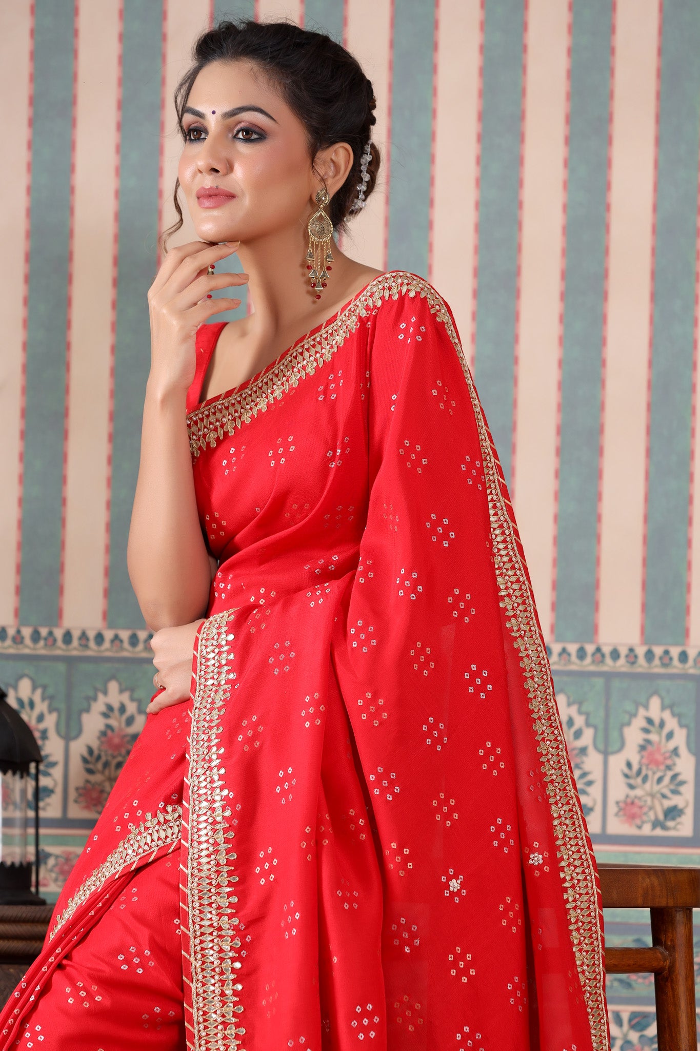 Buy stunning bright red embroidered georgette saree online in USA. Make a fashion statement at weddings with stunning designer sarees, embroidered sarees with blouse, wedding sarees, handloom sarees from Pure Elegance Indian fashion store in USA.-saree