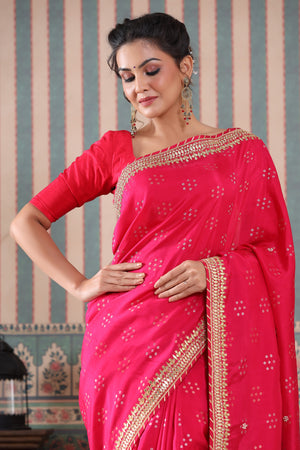 Shop beautiful pink embroidered georgette saree online in USA. Make a fashion statement at weddings with stunning designer sarees, embroidered sarees with blouse, wedding sarees, handloom sarees from Pure Elegance Indian fashion store in USA.-closeup