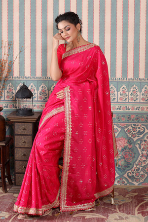 Shop beautiful pink embroidered georgette saree online in USA. Make a fashion statement at weddings with stunning designer sarees, embroidered sarees with blouse, wedding sarees, handloom sarees from Pure Elegance Indian fashion store in USA.-pallu