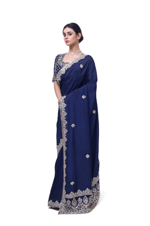 Buy navy blue embroidered silk saree online in USA with saree blouse. Look your best at parties and weddings in beautiful designer sarees, embroidered sarees, handwoven sarees, silk sarees, organza saris from Pure Elegance Indian saree store in USA.-saree