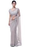 Shop light grey embroidered net saree online in USA with saree blouse. Look your best at parties and weddings in beautiful designer sarees, embroidered sarees, handwoven sarees, silk sarees, organza saris from Pure Elegance Indian saree store in USA.-full view