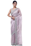 Shop beautiful lilac embroidered tissue saree online in USA with saree blouse. Look your best at parties and weddings in beautiful designer sarees, embroidered sarees, handwoven sarees, silk sarees, organza saris from Pure Elegance Indian saree store in USA.-full view