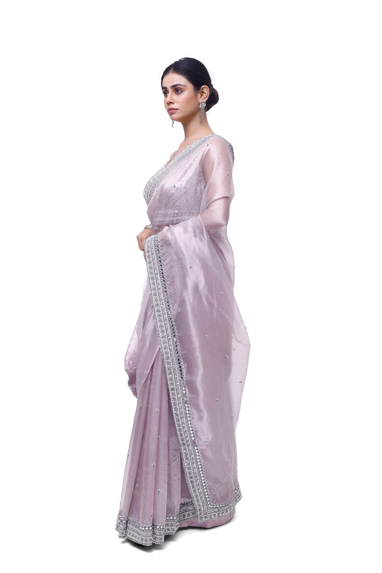 Shop beautiful lilac embroidered tissue saree online in USA with saree blouse. Look your best at parties and weddings in beautiful designer sarees, embroidered sarees, handwoven sarees, silk sarees, organza saris from Pure Elegance Indian saree store in USA.-saree