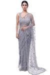 Shop beautiful light grey embroidered net saree online in USA with saree blouse. Look your best at parties and weddings in beautiful designer sarees, embroidered sarees, handwoven sarees, silk sarees, organza saris from Pure Elegance Indian saree store in USA.-full view
