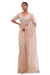 Buy golden crinkled tissue saree online in USA with embroidered saree blouse. Look your best at parties and weddings in beautiful designer sarees, embroidered sarees, handwoven sarees, silk sarees, organza saris from Pure Elegance Indian saree store in USA.-full view