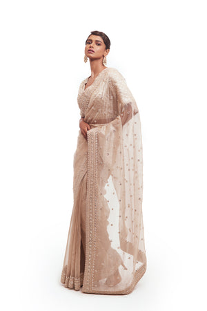 Buy beautiful dusty white tissue saree online in USA with embroidered saree blouse. Look your best at parties and weddings in beautiful designer sarees, embroidered sarees, handwoven sarees, silk sarees, organza saris from Pure Elegance Indian saree store in USA.-saree