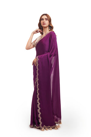 Shop purple organza satin saree online in USA with embroidered saree blouse. Look your best at parties and weddings in beautiful designer sarees, embroidered sarees, handwoven sarees, silk sarees, organza saris from Pure Elegance Indian saree store in USA.-saree