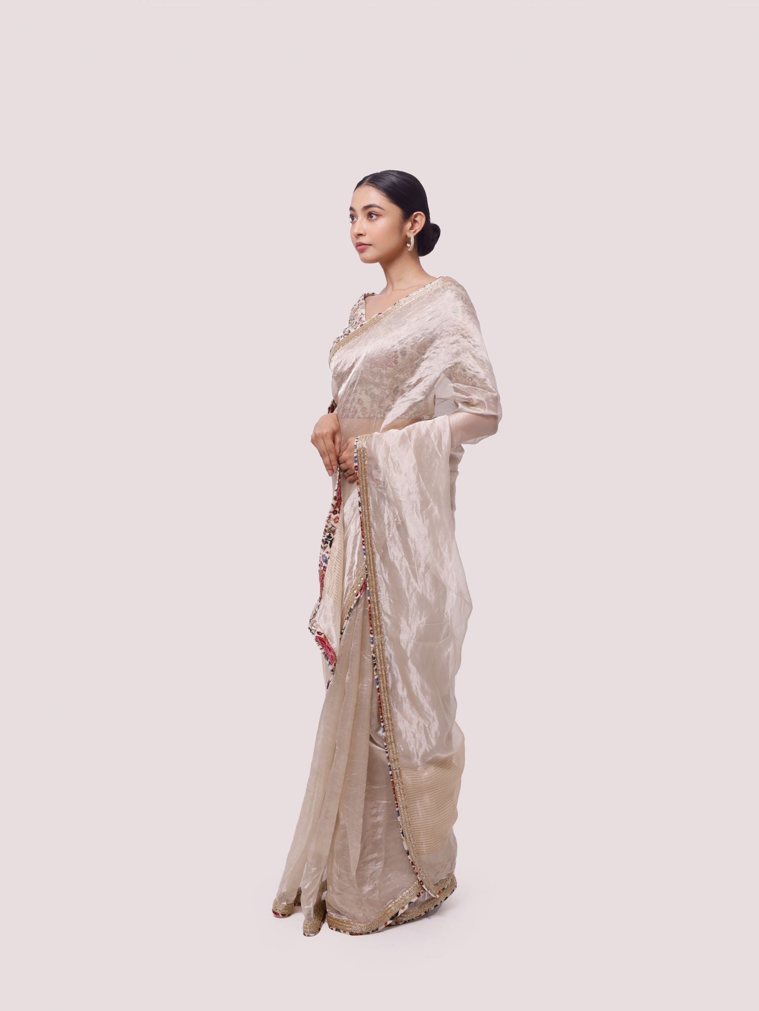 Shop beige handloom tissue saree online in USA with velvet saree blouse. Look your best at parties and weddings in beautiful designer sarees, embroidered sarees, handwoven sarees, silk sarees, organza saris from Pure Elegance Indian saree store in USA.-saree