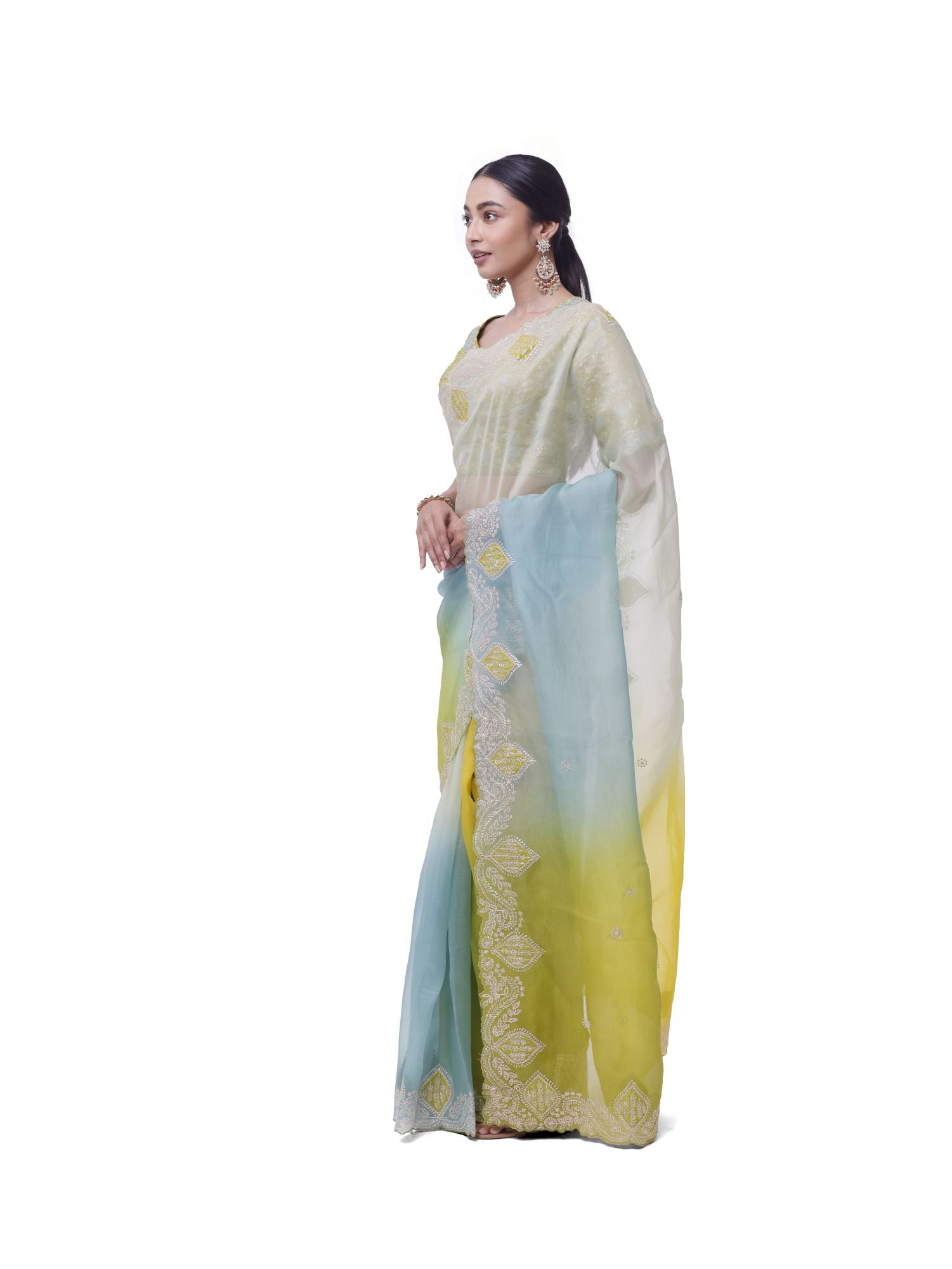 Buy stunning green aqua embroidered organza saree online in USA with saree blouse. Look your best at parties and weddings in beautiful designer sarees, embroidered sarees, handwoven sarees, silk sarees, organza saris from Pure Elegance Indian saree store in USA.-saree